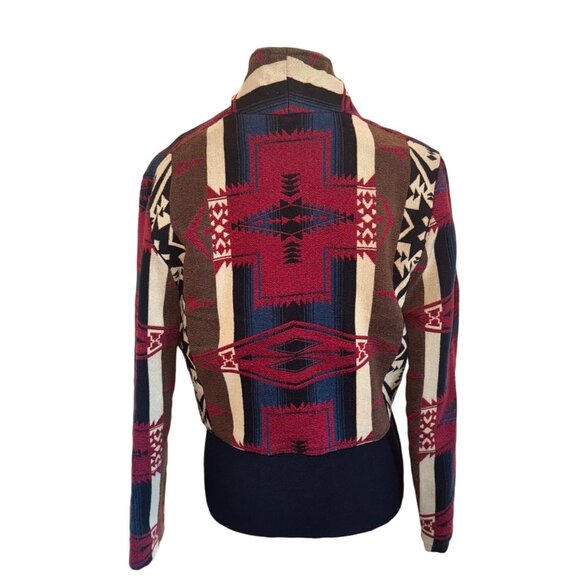 Vintage Southwestern Santa Fe Print Knit Open Short Jacket Cardigan S Cowgirl - Picture 2 of 10